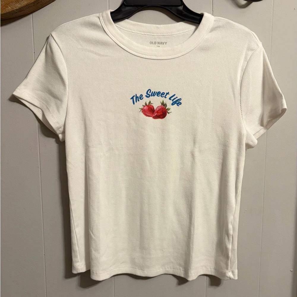 Old Navy White Short-Sleeve Tee with Strawberry Graphic
